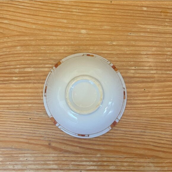 4 Vintage Porcelain Rice Bowls Hand Painted Orange Gold Geometric Abstract - Picture 6 of 6